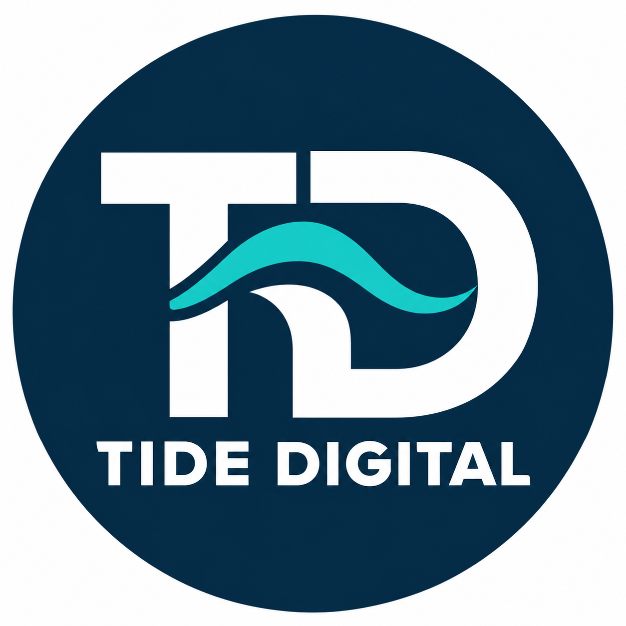 Tide Digital TD logo with a teal wave